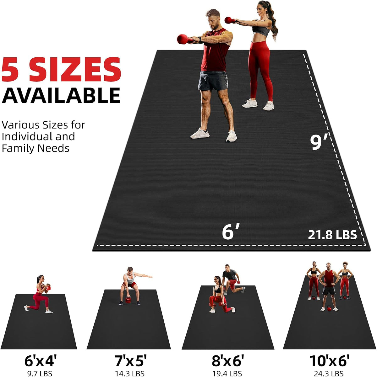 Extra Large Exercise Mat 10'x6'/9'x6'/8'x6'/7'x5'/6'x4' (8mm)