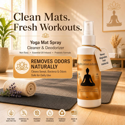 Yoga Mat Cleaner & Deodorizer Spray – Lavender Essential Oil Formula for Yoga Mats, Pilates Reformers & Gym Equipment – Natural No-Residue Workout Mat Cleaner, Non-Toxic Daily Cleaning Spray (4oz)
