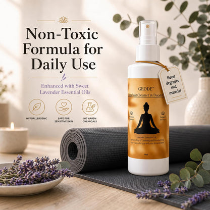 Yoga Mat Cleaner & Deodorizer Spray – Lavender Essential Oil Formula for Yoga Mats, Pilates Reformers & Gym Equipment – Natural No-Residue Workout Mat Cleaner, Non-Toxic Daily Cleaning Spray (4oz)
