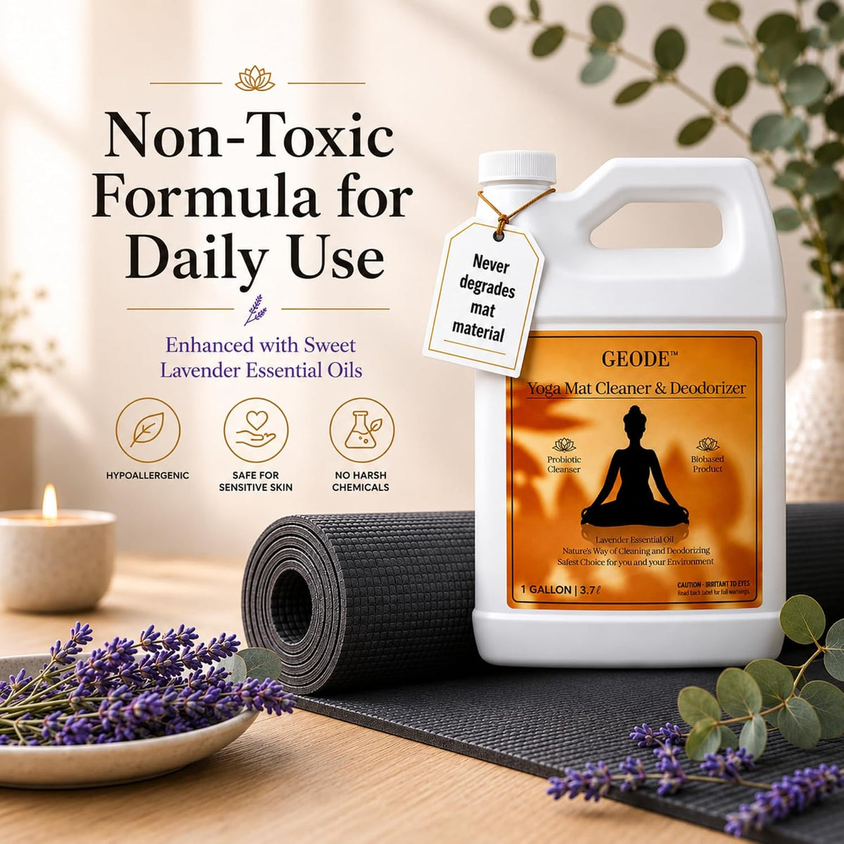 Yoga Mat Cleaner & Deodorizer Spray – Lavender Essential Oil Formula for Yoga Mats, Pilates Reformers & Gym Equipment – Natural No-Residue Workout Mat Cleaner, Non-Toxic Daily Cleaning Spray (4oz)