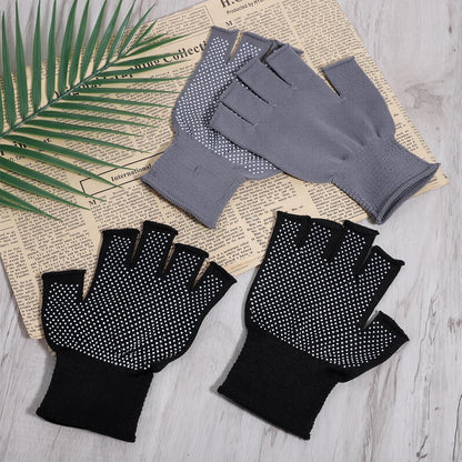 2 Pairs Fingerless Gloves Men Anti-Slip Gym Glove for Women Half Exercise Sports Glove Training Cycling Working Driving Motorcycle Workout Women Men, Black Grey