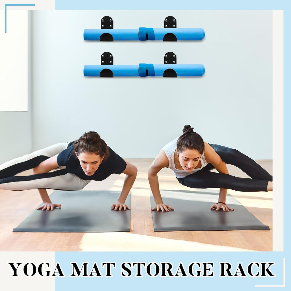 4 Pcs Yoga Mat Storage Rack Wall Mount Holder Exercise Mat Hanger Foam Roller Wall Hooks Gym Organizer for Hanging Fitness Bands Yoga Strap Home Gym