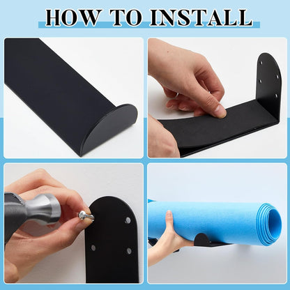 4 Pcs Yoga Mat Storage Rack Wall Mount Holder Exercise Mat Hanger Foam Roller Wall Hooks Gym Organizer for Hanging Fitness Bands Yoga Strap Home Gym