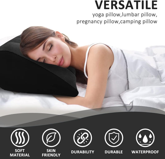 Portable Wedge Pillow Inflatable Cushion - Body Positioners Lightweight Wedge Pillow for Sleeping, Leg Elevation, Use in Bed, Travel, Camping, Fast Inflating Deflation (Black)