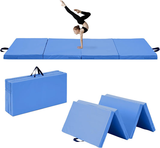 6'x3'x2'' Gymnastics Mats Portable 4-Fold Tumbling Mat Thick Yoga Mat with PU Leather & Carry Handle for Home Workout, Yoga, MMA Core Training, Pilates