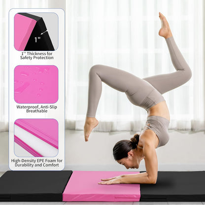 6'x3'x2'' Gymnastics Mats Portable 4-Fold Tumbling Mat Thick Yoga Mat with PU Leather & Carry Handle for Home Workout, Yoga, MMA Core Training, Pilates