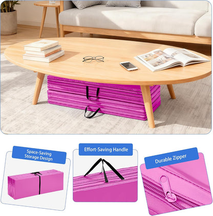 6'x3'x2'' Gymnastics Mats Portable 4-Fold Tumbling Mat Thick Yoga Mat with PU Leather & Carry Handle for Home Workout, Yoga, MMA Core Training, Pilates