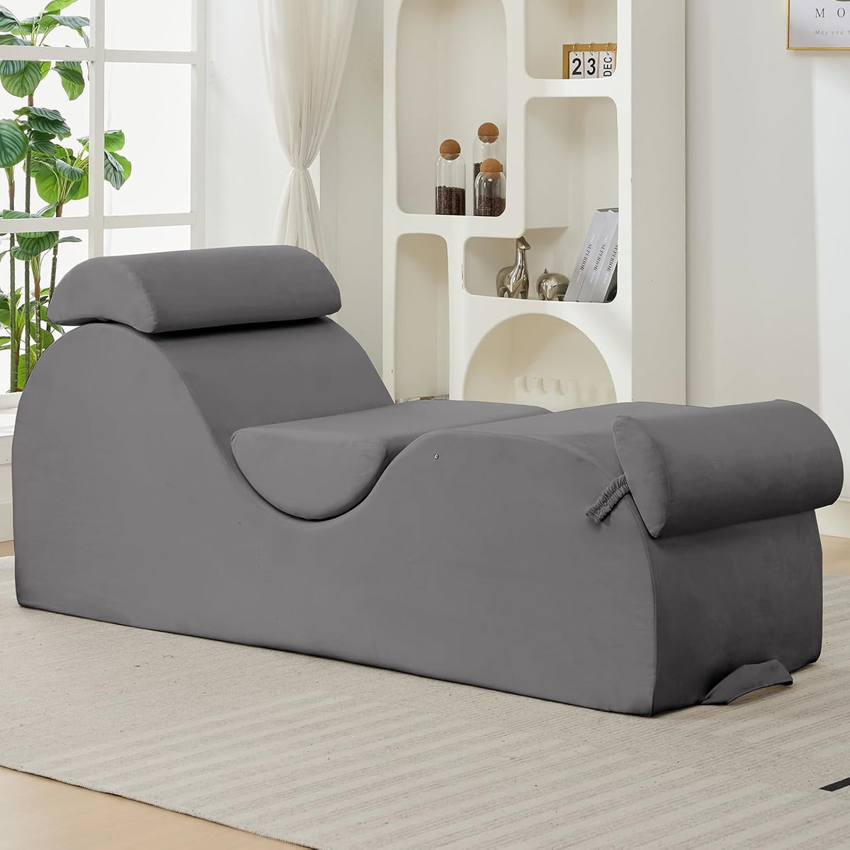 25" Velvet Lounge Chair with Lumbar Support, Side Pocket, Light Grey