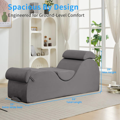 25" Velvet Lounge Chair with Lumbar Support, Side Pocket, Light Grey