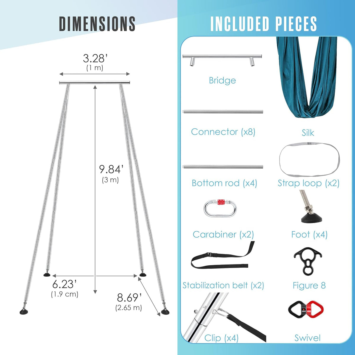 Aerial Rig, Aerial Yoga Stand, 10 FT Frame, 13 YD Fabric, 550 LB Capacity