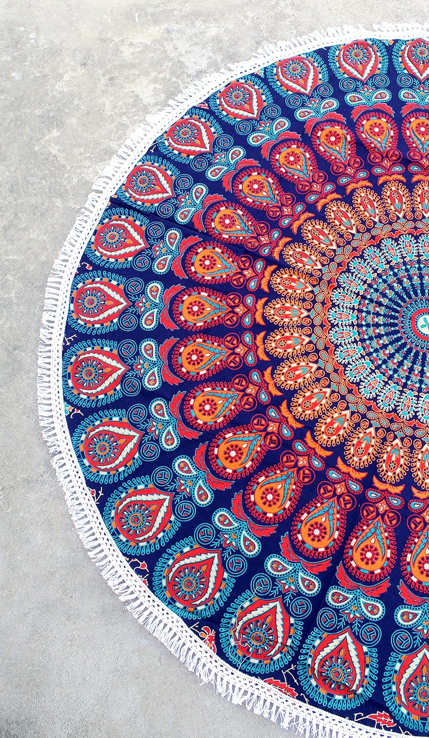 Mandala Round Beach Tapestry Boho Hippie Blanket Bohemian Large Table Cloth Home Decor Yoga Mat Meditation Picnic Rug Throw Hippy Gypsy Tablecloth Roundie (42 Inches, Orange And Blue)