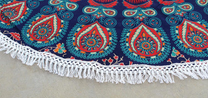 Mandala Round Beach Tapestry Boho Hippie Blanket Bohemian Large Table Cloth Home Decor Yoga Mat Meditation Picnic Rug Throw Hippy Gypsy Tablecloth Roundie (42 Inches, Orange And Blue)