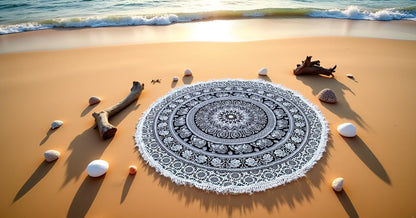 Mandala Round Beach Tapestry Boho Hippie Blanket Bohemian Large Table Cloth Home Decor Yoga Mat Meditation Picnic Rug Throw Hippy Gypsy Tablecloth Roundie (42 Inches, Orange And Blue)
