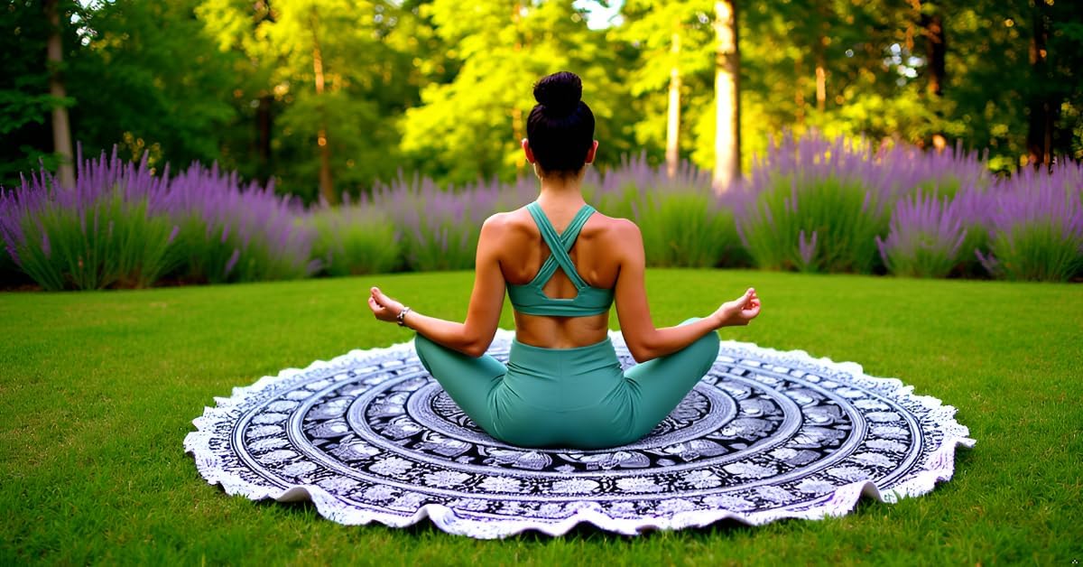 Mandala Round Beach Tapestry Boho Hippie Blanket Bohemian Large Table Cloth Home Decor Yoga Mat Meditation Picnic Rug Throw Hippy Gypsy Tablecloth Roundie (42 Inches, Orange And Blue)