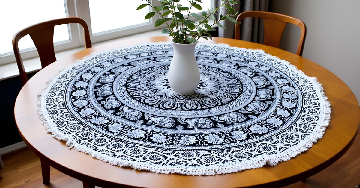 Mandala Round Beach Tapestry Boho Hippie Blanket Bohemian Large Table Cloth Home Decor Yoga Mat Meditation Picnic Rug Throw Hippy Gypsy Tablecloth Roundie (42 Inches, Orange And Blue)