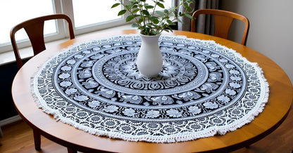 Mandala Round Beach Tapestry Boho Hippie Blanket Bohemian Large Table Cloth Home Decor Yoga Mat Meditation Picnic Rug Throw Hippy Gypsy Tablecloth Roundie (42 Inches, Orange And Blue)