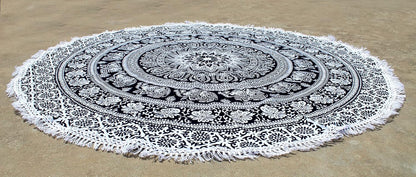 Mandala Round Beach Tapestry Boho Hippie Blanket Bohemian Large Table Cloth Home Decor Yoga Mat Meditation Picnic Rug Throw Hippy Gypsy Tablecloth Roundie (42 Inches, Orange And Blue)