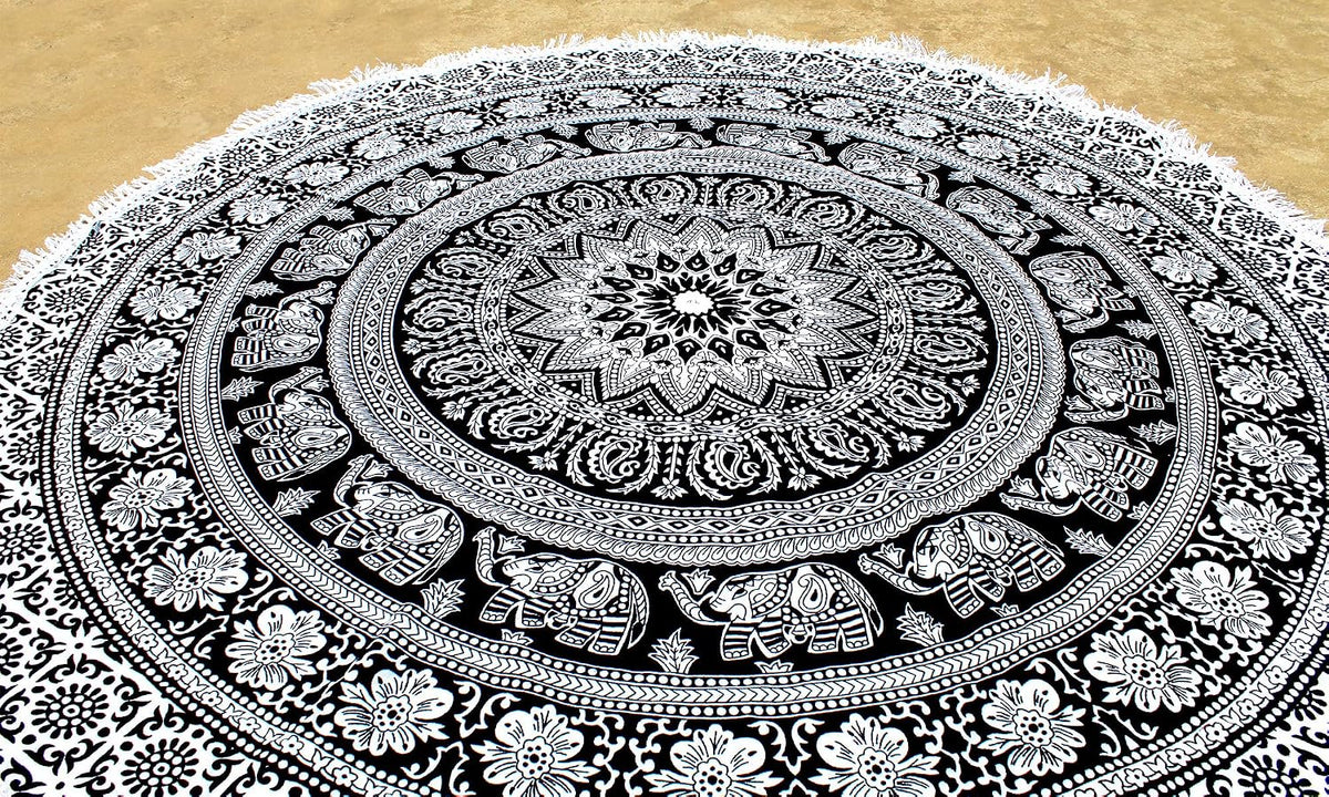 Mandala Round Beach Tapestry Boho Hippie Blanket Bohemian Large Table Cloth Home Decor Yoga Mat Meditation Picnic Rug Throw Hippy Gypsy Tablecloth Roundie (42 Inches, Orange And Blue)