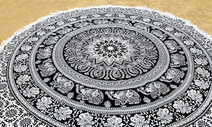Mandala Round Beach Tapestry Boho Hippie Blanket Bohemian Large Table Cloth Home Decor Yoga Mat Meditation Picnic Rug Throw Hippy Gypsy Tablecloth Roundie (42 Inches, Orange And Blue)