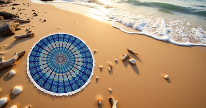 Mandala Round Beach Tapestry Boho Hippie Blanket Bohemian Large Table Cloth Home Decor Yoga Mat Meditation Picnic Rug Throw Hippy Gypsy Tablecloth Roundie (42 Inches, Orange And Blue)