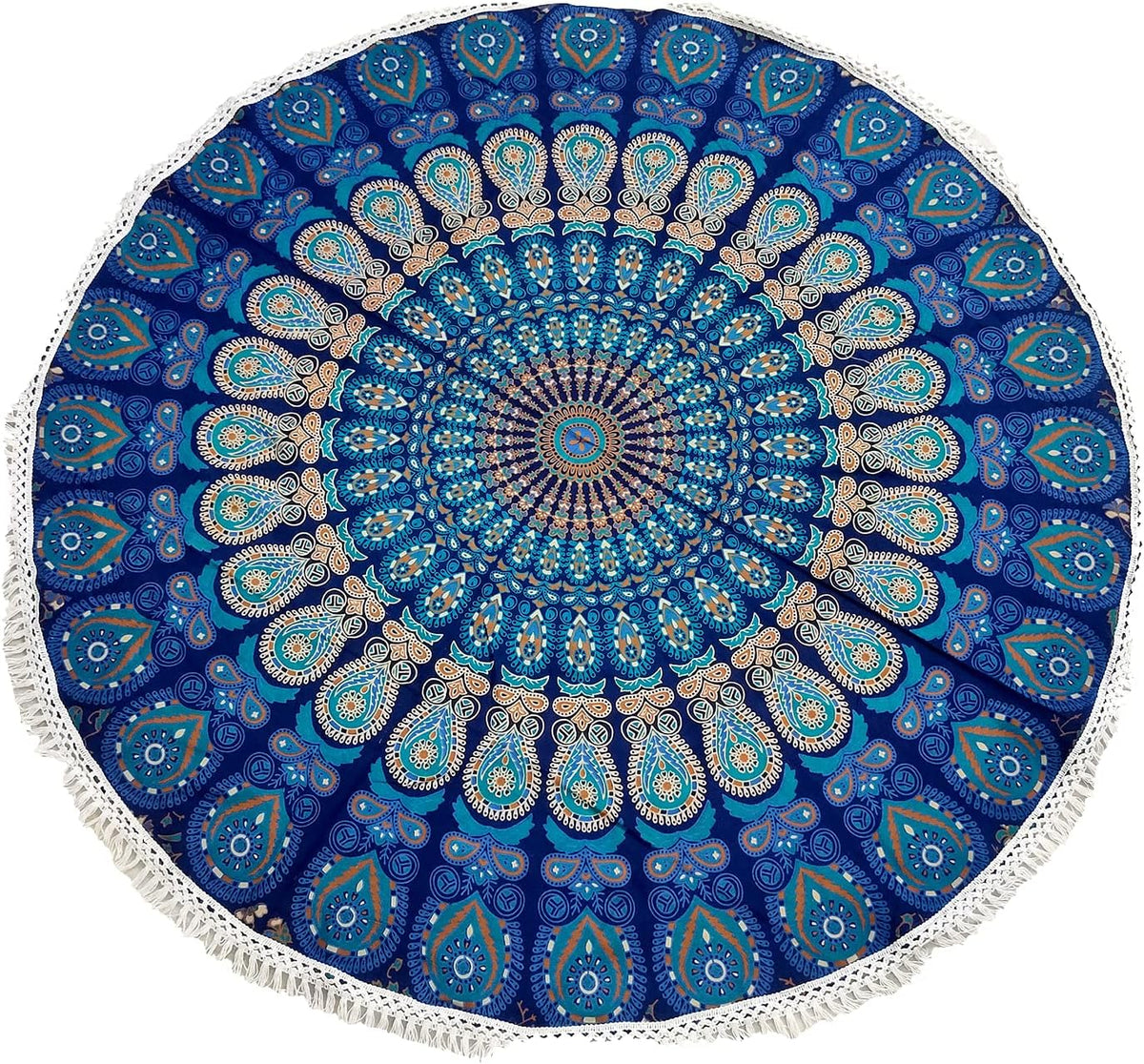 Mandala Round Beach Tapestry Boho Hippie Blanket Bohemian Large Table Cloth Home Decor Yoga Mat Meditation Picnic Rug Throw Hippy Gypsy Tablecloth Roundie (42 Inches, Orange And Blue)