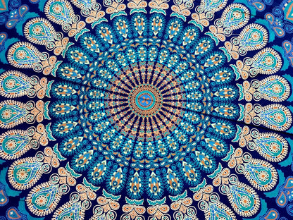 Mandala Round Beach Tapestry Boho Hippie Blanket Bohemian Large Table Cloth Home Decor Yoga Mat Meditation Picnic Rug Throw Hippy Gypsy Tablecloth Roundie (42 Inches, Orange And Blue)