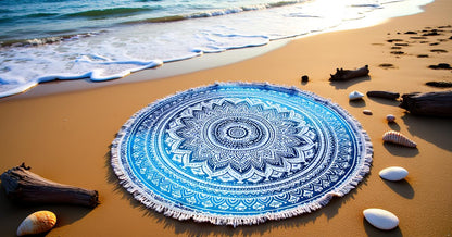 Mandala Round Beach Tapestry Boho Hippie Blanket Bohemian Large Table Cloth Home Decor Yoga Mat Meditation Picnic Rug Throw Hippy Gypsy Tablecloth Roundie (42 Inches, Orange And Blue)