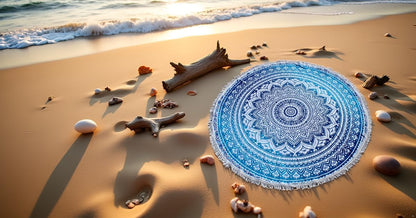 Mandala Round Beach Tapestry Boho Hippie Blanket Bohemian Large Table Cloth Home Decor Yoga Mat Meditation Picnic Rug Throw Hippy Gypsy Tablecloth Roundie (42 Inches, Orange And Blue)