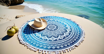 Mandala Round Beach Tapestry Boho Hippie Blanket Bohemian Large Table Cloth Home Decor Yoga Mat Meditation Picnic Rug Throw Hippy Gypsy Tablecloth Roundie (42 Inches, Orange And Blue)