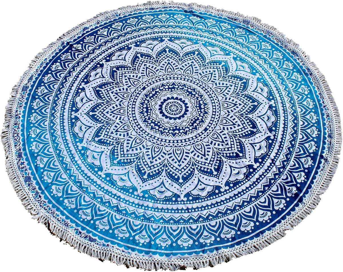 Mandala Round Beach Tapestry Boho Hippie Blanket Bohemian Large Table Cloth Home Decor Yoga Mat Meditation Picnic Rug Throw Hippy Gypsy Tablecloth Roundie (42 Inches, Orange And Blue)