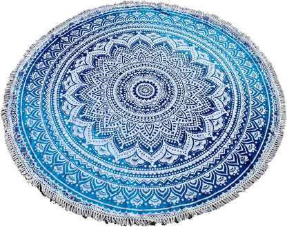 Mandala Round Beach Tapestry Boho Hippie Blanket Bohemian Large Table Cloth Home Decor Yoga Mat Meditation Picnic Rug Throw Hippy Gypsy Tablecloth Roundie (42 Inches, Orange And Blue)