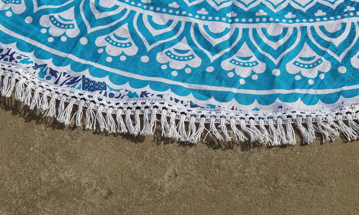 Mandala Round Beach Tapestry Boho Hippie Blanket Bohemian Large Table Cloth Home Decor Yoga Mat Meditation Picnic Rug Throw Hippy Gypsy Tablecloth Roundie (42 Inches, Orange And Blue)