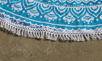 Mandala Round Beach Tapestry Boho Hippie Blanket Bohemian Large Table Cloth Home Decor Yoga Mat Meditation Picnic Rug Throw Hippy Gypsy Tablecloth Roundie (42 Inches, Orange And Blue)