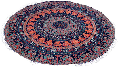 Mandala Round Beach Tapestry Boho Hippie Blanket Bohemian Large Table Cloth Home Decor Yoga Mat Meditation Picnic Rug Throw Hippy Gypsy Tablecloth Roundie (42 Inches, Orange And Blue)