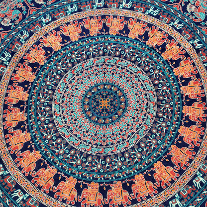 Mandala Round Beach Tapestry Boho Hippie Blanket Bohemian Large Table Cloth Home Decor Yoga Mat Meditation Picnic Rug Throw Hippy Gypsy Tablecloth Roundie (42 Inches, Orange And Blue)