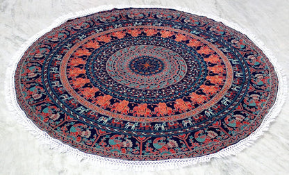 Mandala Round Beach Tapestry Boho Hippie Blanket Bohemian Large Table Cloth Home Decor Yoga Mat Meditation Picnic Rug Throw Hippy Gypsy Tablecloth Roundie (42 Inches, Orange And Blue)