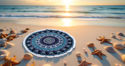 Mandala Round Beach Tapestry Boho Hippie Blanket Bohemian Large Table Cloth Home Decor Yoga Mat Meditation Picnic Rug Throw Hippy Gypsy Tablecloth Roundie (42 Inches, Orange And Blue)