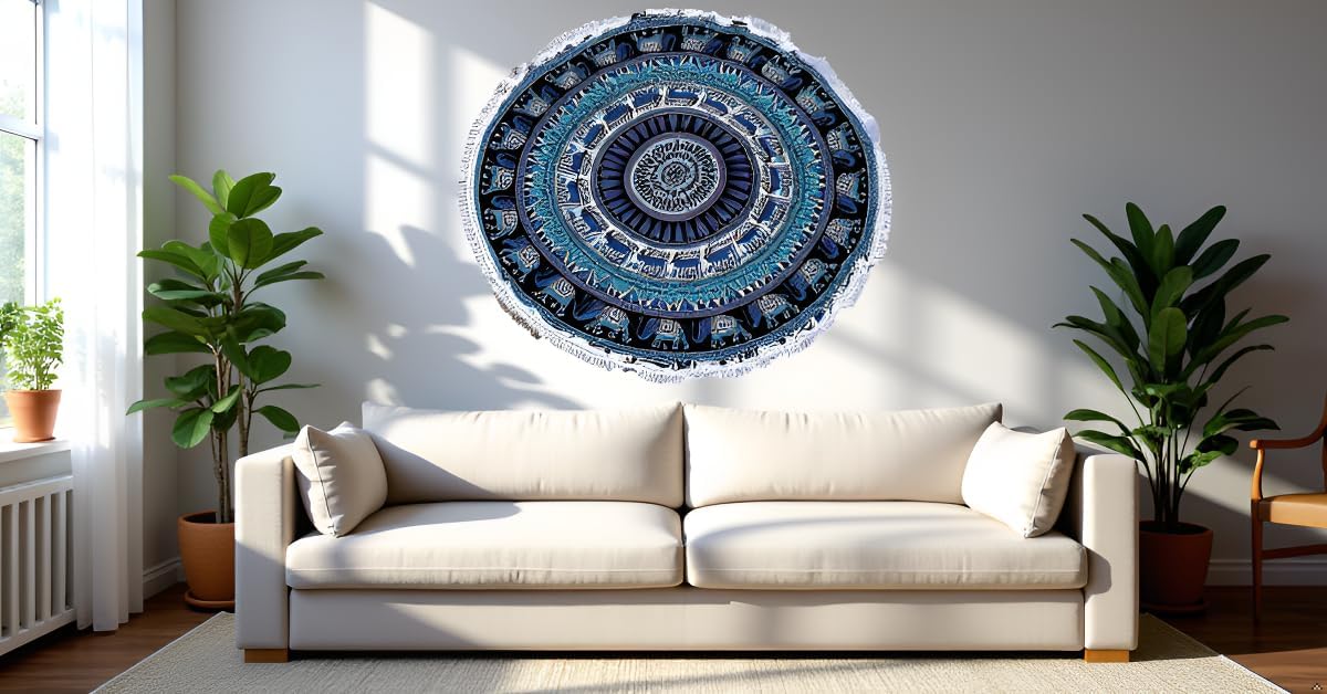 Mandala Round Beach Tapestry Boho Hippie Blanket Bohemian Large Table Cloth Home Decor Yoga Mat Meditation Picnic Rug Throw Hippy Gypsy Tablecloth Roundie (42 Inches, Orange And Blue)