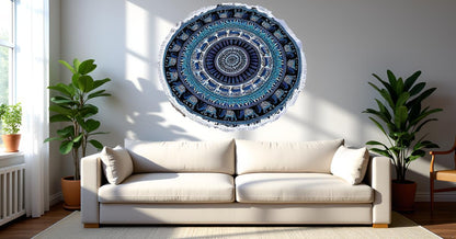 Mandala Round Beach Tapestry Boho Hippie Blanket Bohemian Large Table Cloth Home Decor Yoga Mat Meditation Picnic Rug Throw Hippy Gypsy Tablecloth Roundie (42 Inches, Orange And Blue)