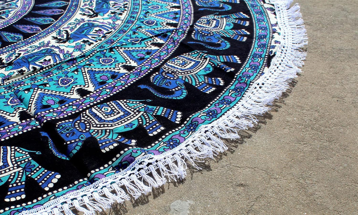 Mandala Round Beach Tapestry Boho Hippie Blanket Bohemian Large Table Cloth Home Decor Yoga Mat Meditation Picnic Rug Throw Hippy Gypsy Tablecloth Roundie (42 Inches, Orange And Blue)