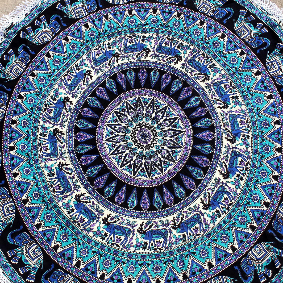 Mandala Round Beach Tapestry Boho Hippie Blanket Bohemian Large Table Cloth Home Decor Yoga Mat Meditation Picnic Rug Throw Hippy Gypsy Tablecloth Roundie (42 Inches, Orange And Blue)