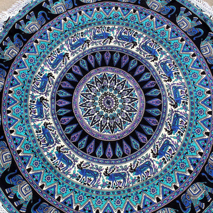 Mandala Round Beach Tapestry Boho Hippie Blanket Bohemian Large Table Cloth Home Decor Yoga Mat Meditation Picnic Rug Throw Hippy Gypsy Tablecloth Roundie (42 Inches, Orange And Blue)