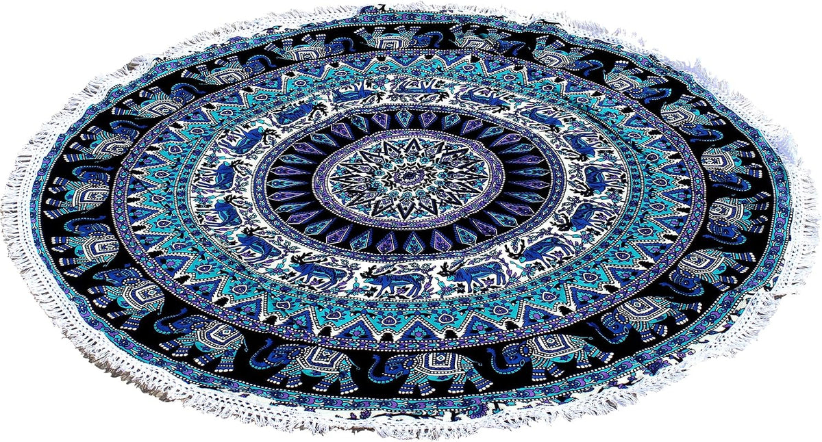 Mandala Round Beach Tapestry Boho Hippie Blanket Bohemian Large Table Cloth Home Decor Yoga Mat Meditation Picnic Rug Throw Hippy Gypsy Tablecloth Roundie (42 Inches, Orange And Blue)