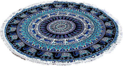 Mandala Round Beach Tapestry Boho Hippie Blanket Bohemian Large Table Cloth Home Decor Yoga Mat Meditation Picnic Rug Throw Hippy Gypsy Tablecloth Roundie (42 Inches, Orange And Blue)