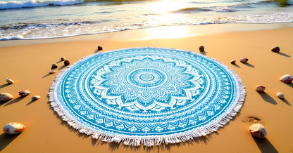 Mandala Round Beach Tapestry Boho Hippie Blanket Bohemian Large Table Cloth Home Decor Yoga Mat Meditation Picnic Rug Throw Hippy Gypsy Tablecloth Roundie (42 Inches, Orange And Blue)