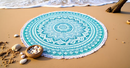 Mandala Round Beach Tapestry Boho Hippie Blanket Bohemian Large Table Cloth Home Decor Yoga Mat Meditation Picnic Rug Throw Hippy Gypsy Tablecloth Roundie (42 Inches, Orange And Blue)