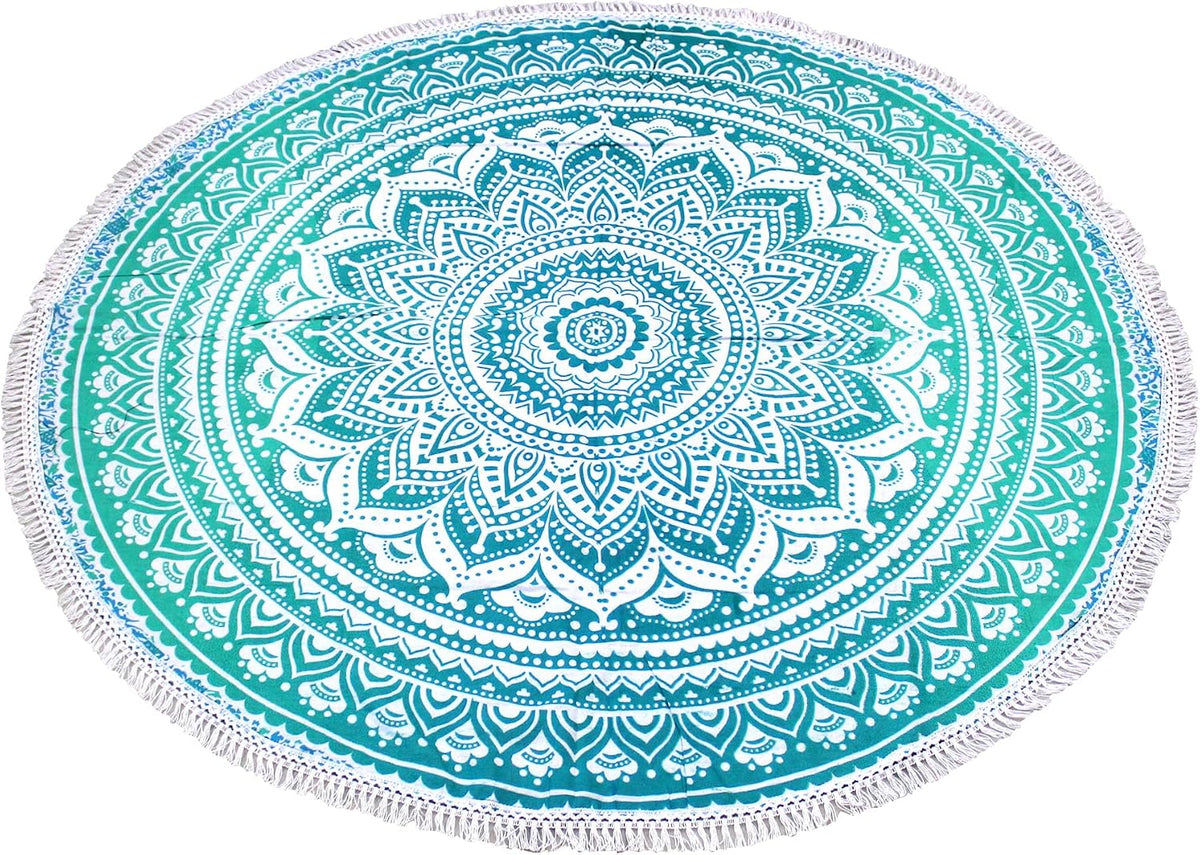 Mandala Round Beach Tapestry Boho Hippie Blanket Bohemian Large Table Cloth Home Decor Yoga Mat Meditation Picnic Rug Throw Hippy Gypsy Tablecloth Roundie (42 Inches, Orange And Blue)