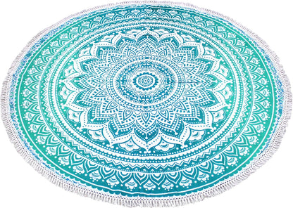 Mandala Round Beach Tapestry Boho Hippie Blanket Bohemian Large Table Cloth Home Decor Yoga Mat Meditation Picnic Rug Throw Hippy Gypsy Tablecloth Roundie (42 Inches, Orange And Blue)