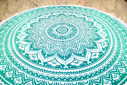 Mandala Round Beach Tapestry Boho Hippie Blanket Bohemian Large Table Cloth Home Decor Yoga Mat Meditation Picnic Rug Throw Hippy Gypsy Tablecloth Roundie (42 Inches, Orange And Blue)
