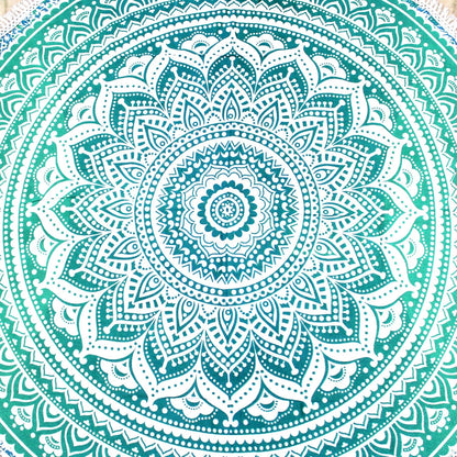 Mandala Round Beach Tapestry Boho Hippie Blanket Bohemian Large Table Cloth Home Decor Yoga Mat Meditation Picnic Rug Throw Hippy Gypsy Tablecloth Roundie (42 Inches, Orange And Blue)